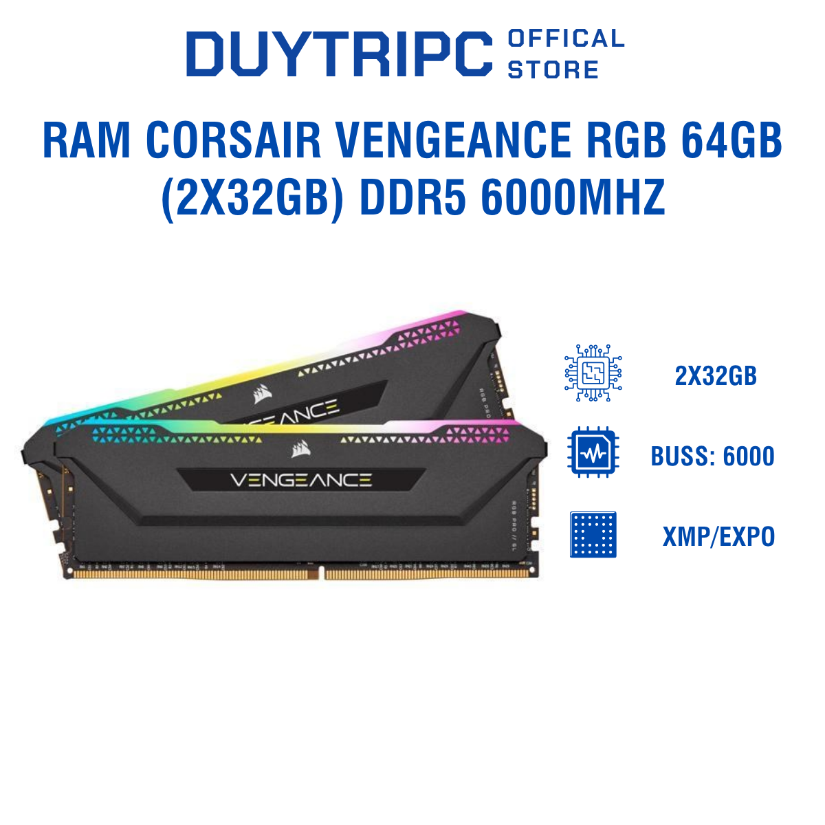 RAM CORSAIR VENGEANCE RGB 64GB (2x32GB) DDR5 6000Mhz